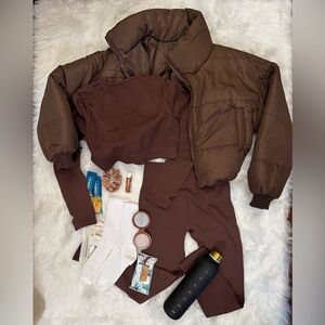 Chocolate Lover Girl Athleisure Bundle | Puffer Jacket + Matching Set Size M